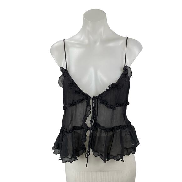 Zara Tops - Zara Women's Black Mes Sheer Tie Ruffle Peplum Cami Camisole Tank Top Size M